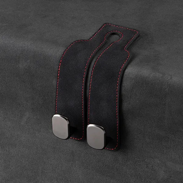 Close-up of the black double hook headrest organizer