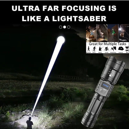 🔦 High-Power Rechargeable Zoom Flashlight – 2000LM, Power Bank & Digital Battery Display