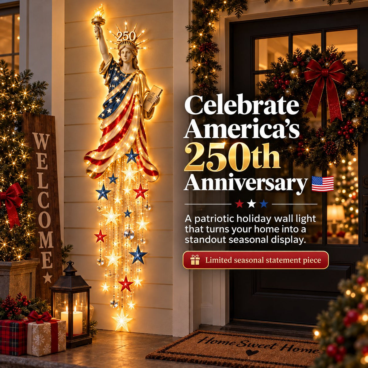 🗽 Liberty 250 Starfall Wall Glow – Patriotic Anniversary Lighted Keepsake