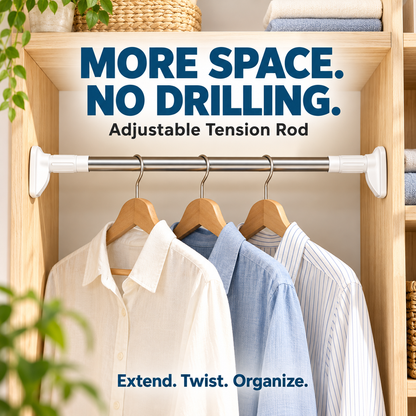 Drill-Free Adjustable Tension Rod – No Holes, No Damage, Instant Install