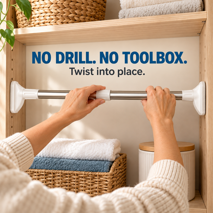 Drill-Free Adjustable Tension Rod – No Holes, No Damage, Instant Install