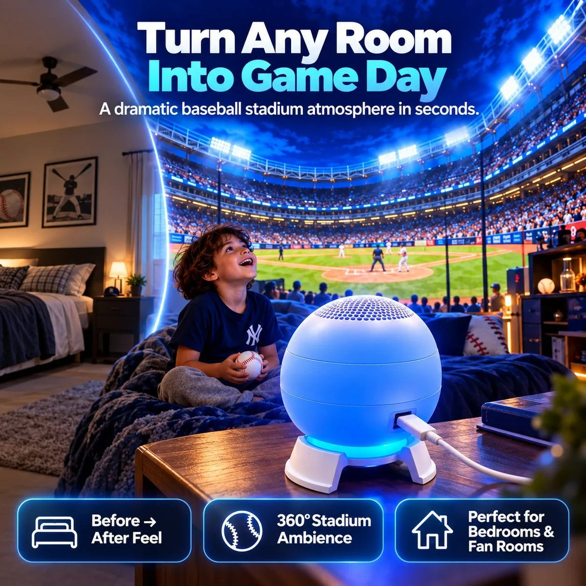 ⚾🏆 Baseball Stadium 5D Projection Light – Transform Any Room Into Game Day