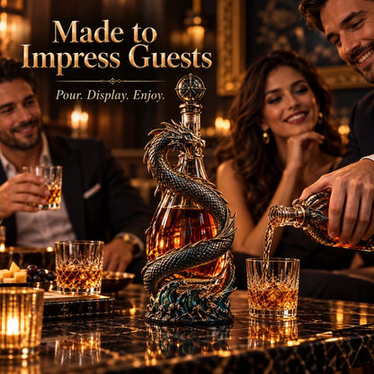 Leviathan Coil Dragon Decanter™ — Whiskey Decanter with Compass Stopper & Sculpted Dragon Design（No liquid included）