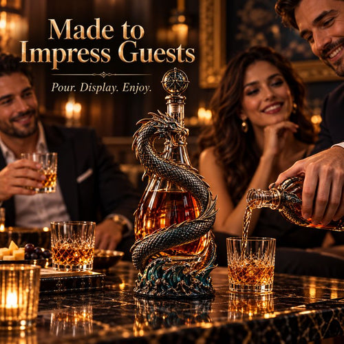 Leviathan Coil Dragon Decanter™ — Whiskey Decanter with Compass Stopper & Sculpted Dragon Design（No liquid included）