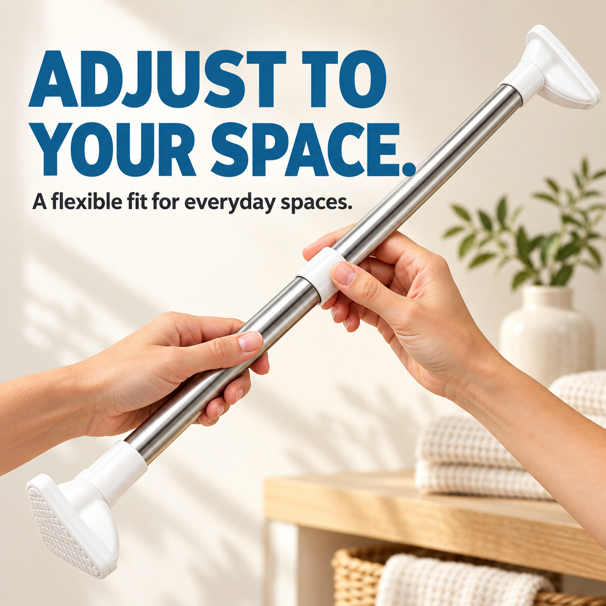 Drill-Free Adjustable Tension Rod – No Holes, No Damage, Instant Install