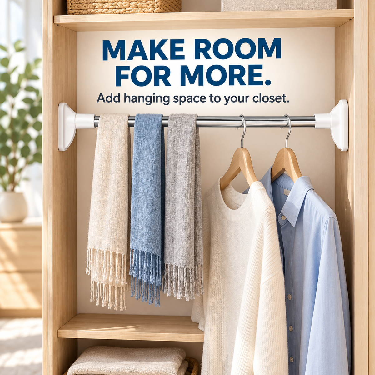 Drill-Free Adjustable Tension Rod – No Holes, No Damage, Instant Install