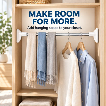 Drill-Free Adjustable Tension Rod – No Holes, No Damage, Instant Install