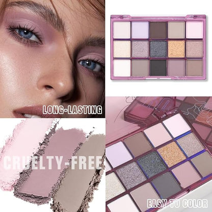 Smokey Eye Shadow Makeup Palette,15 Colors Nude Taupe Dark Shimmer Matte Makeup Pallet,Long Lasting Waterproof for Daily and Halloween,Vegan,Cruelty -free
