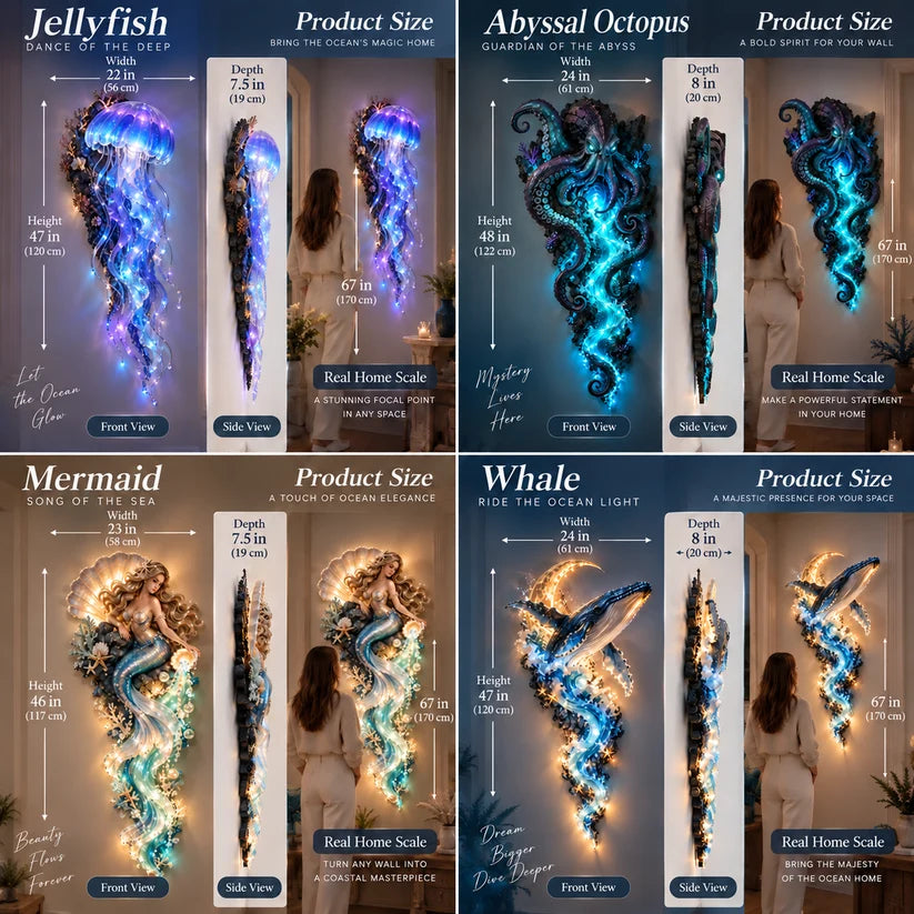 🌊✨ Enchanted Ocean Legends™ Lighted Wall Décor Collection 🐋🧜‍♀️