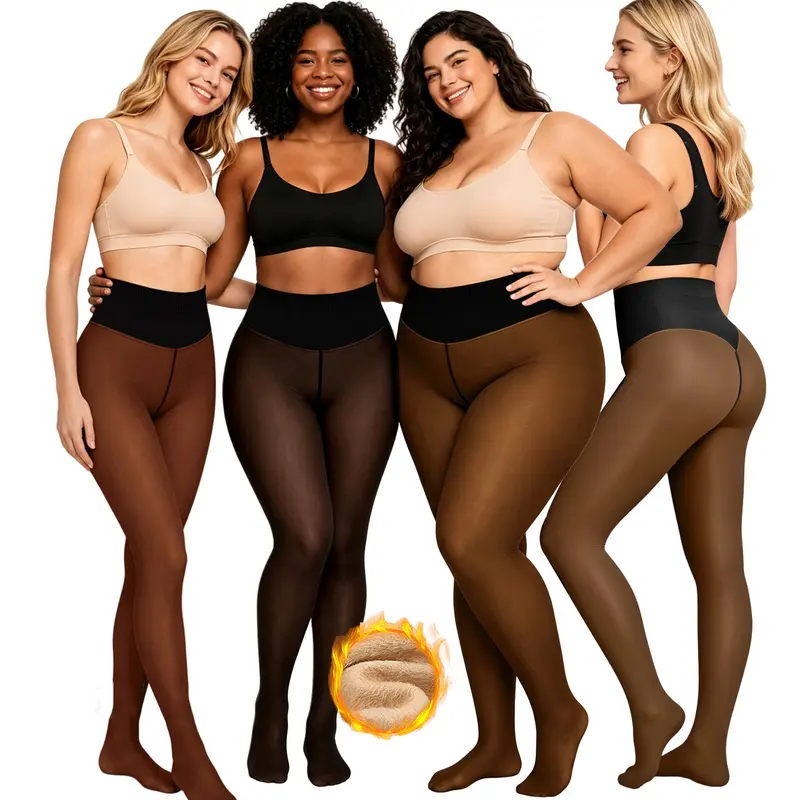 Women Fleece Lined Tights Body Slimming Leggings Sheer Fake Translucent Pantyhose 🧦