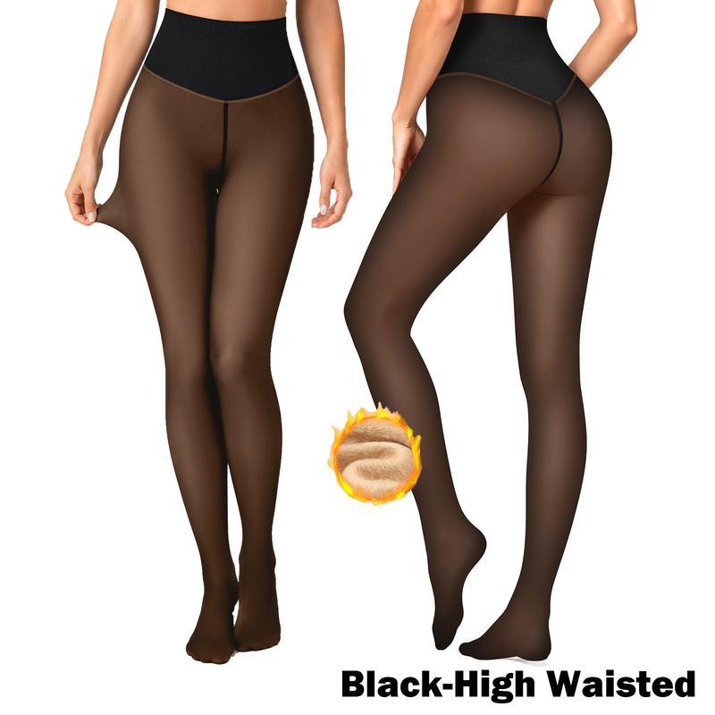 Women Fleece Lined Tights Body Slimming Leggings Sheer Fake Translucent Pantyhose 🧦