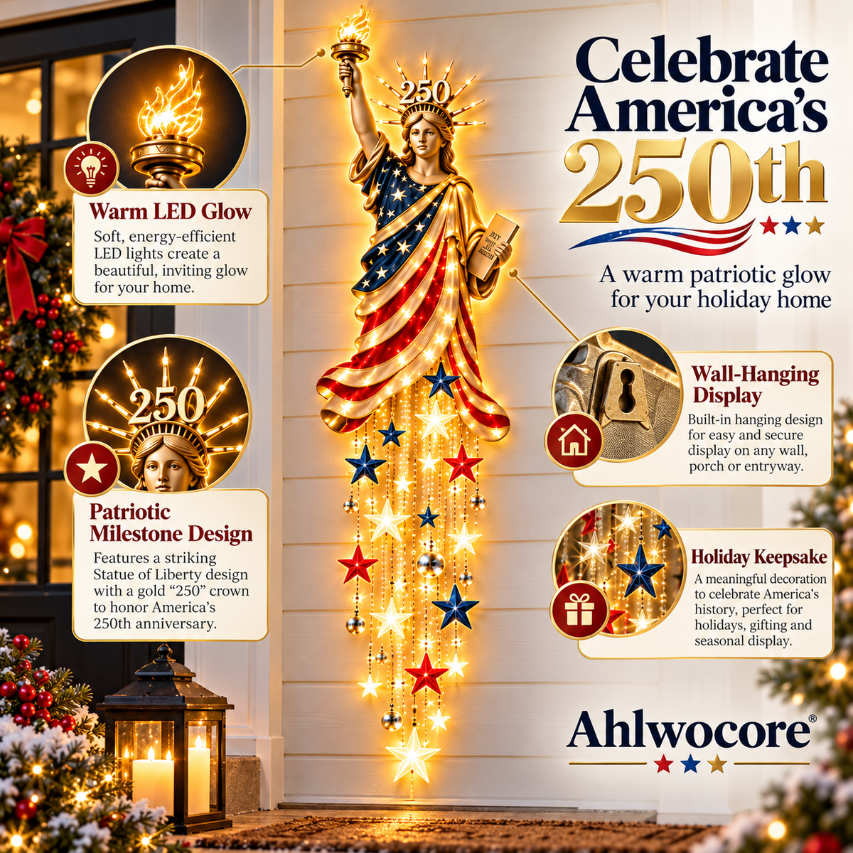 🗽 Liberty 250 Starfall Wall Glow – Patriotic Anniversary Lighted Keepsake