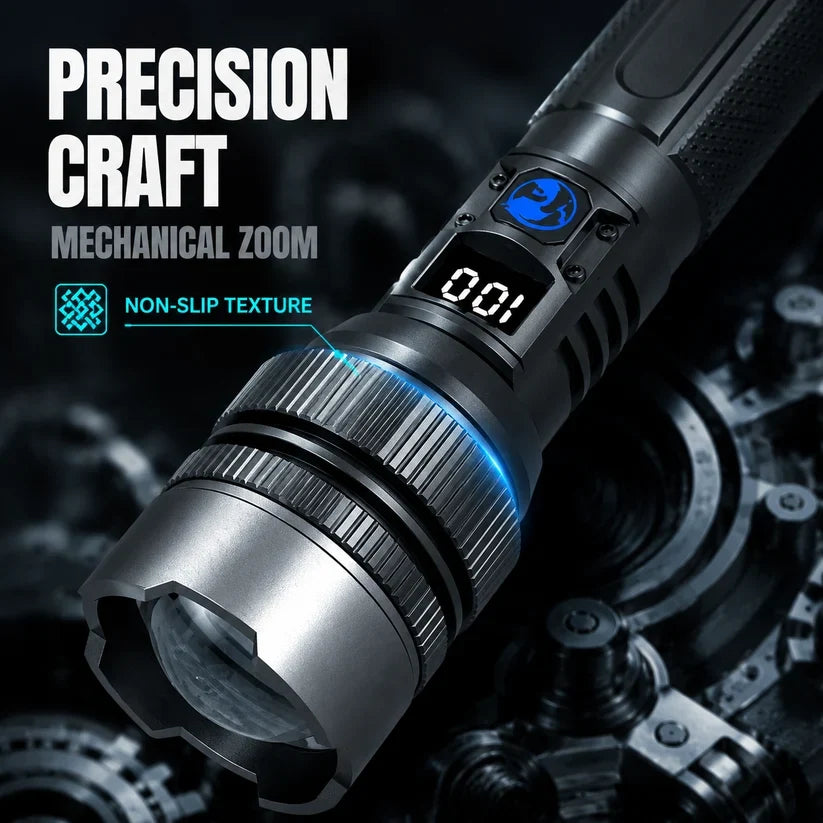 🔦 High-Power Rechargeable Zoom Flashlight – 2000LM, Power Bank & Digital Battery Display