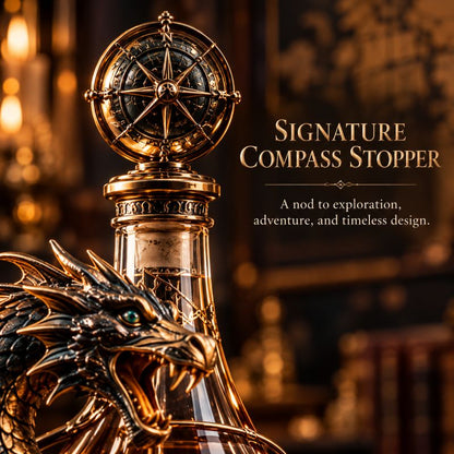 Leviathan Coil Dragon Decanter™ — Whiskey Decanter with Compass Stopper & Sculpted Dragon Design（No liquid included）