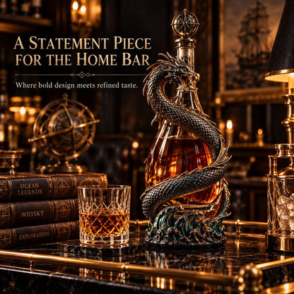 Leviathan Coil Dragon Decanter™ — Whiskey Decanter with Compass Stopper & Sculpted Dragon Design（No liquid included）